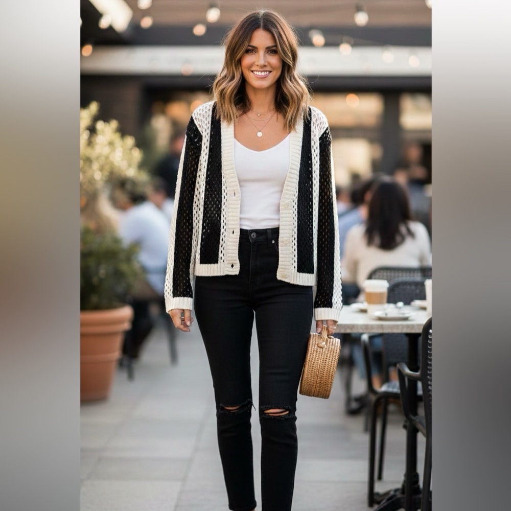 H&M Black and White Striped Cardigan